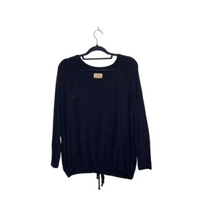 Chaser Solid Black Tie Hem Dolman Sleeve Waffle Knit Relaxed Top Medium Women’s